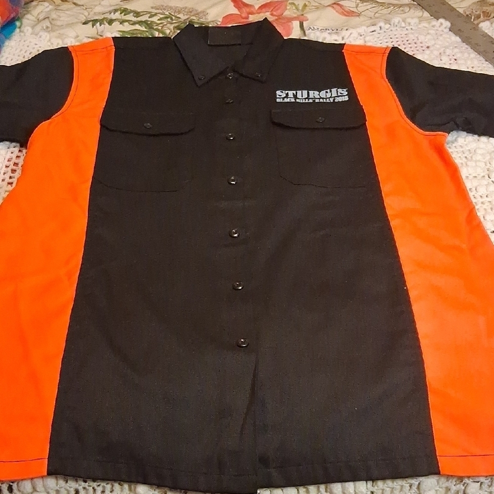💯💥🏍️ Sturgis Black Hills Rally 2018 Mechanic Motorcycle Shop Shirt 🖤🧡 - Picture 4 of 14